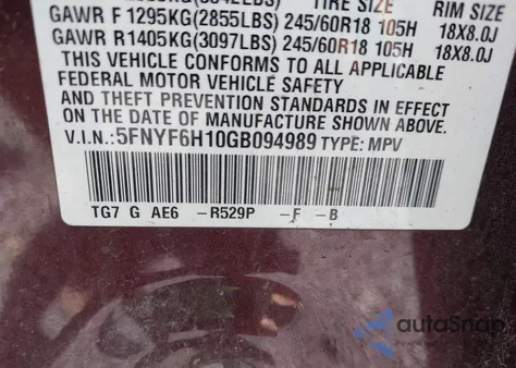 2016 Honda Pilot Lx из США, поврежденный, VIN 5FNYF6H10GB094989